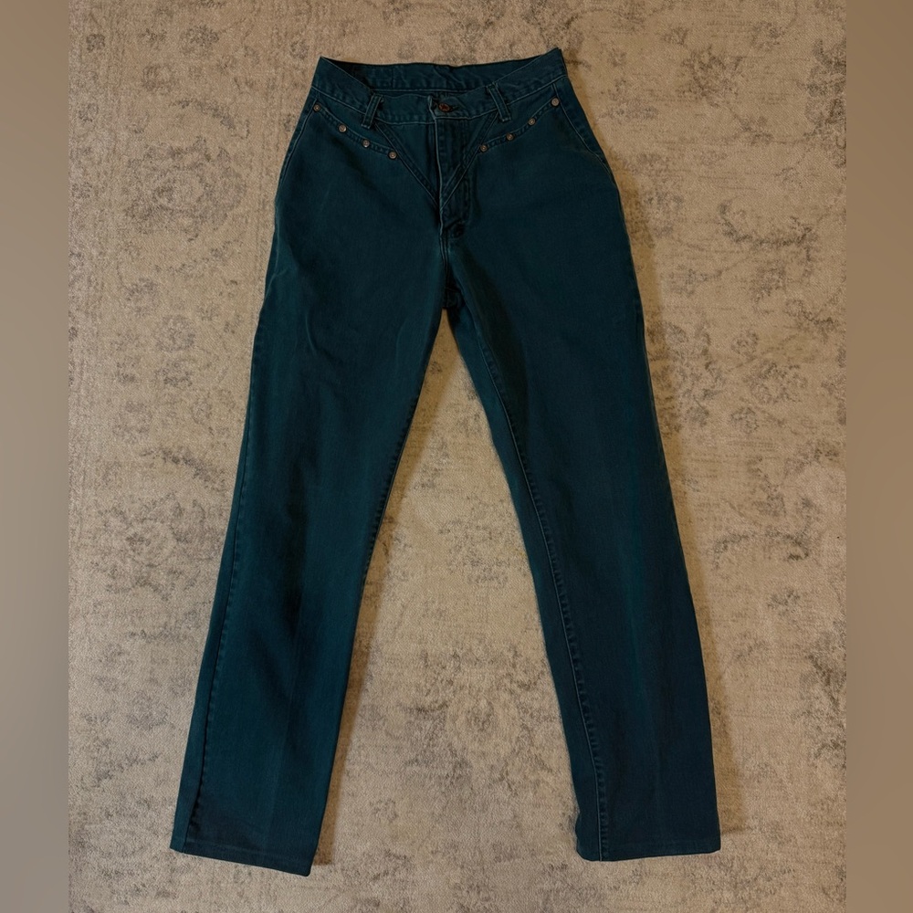1970s Teal colored Jeans with studs